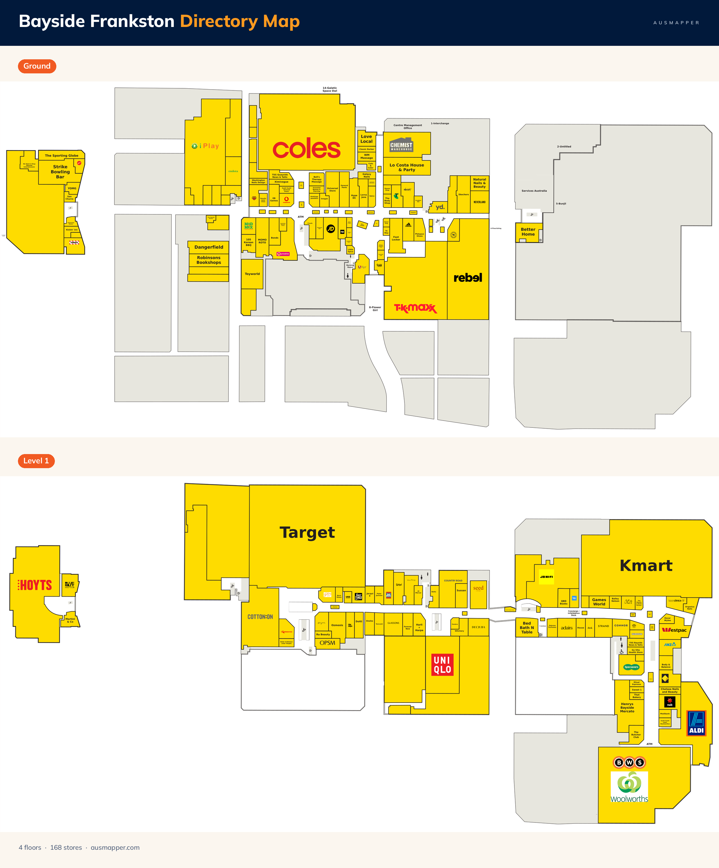 Bayside Frankston directory map: all floor plans with store locations