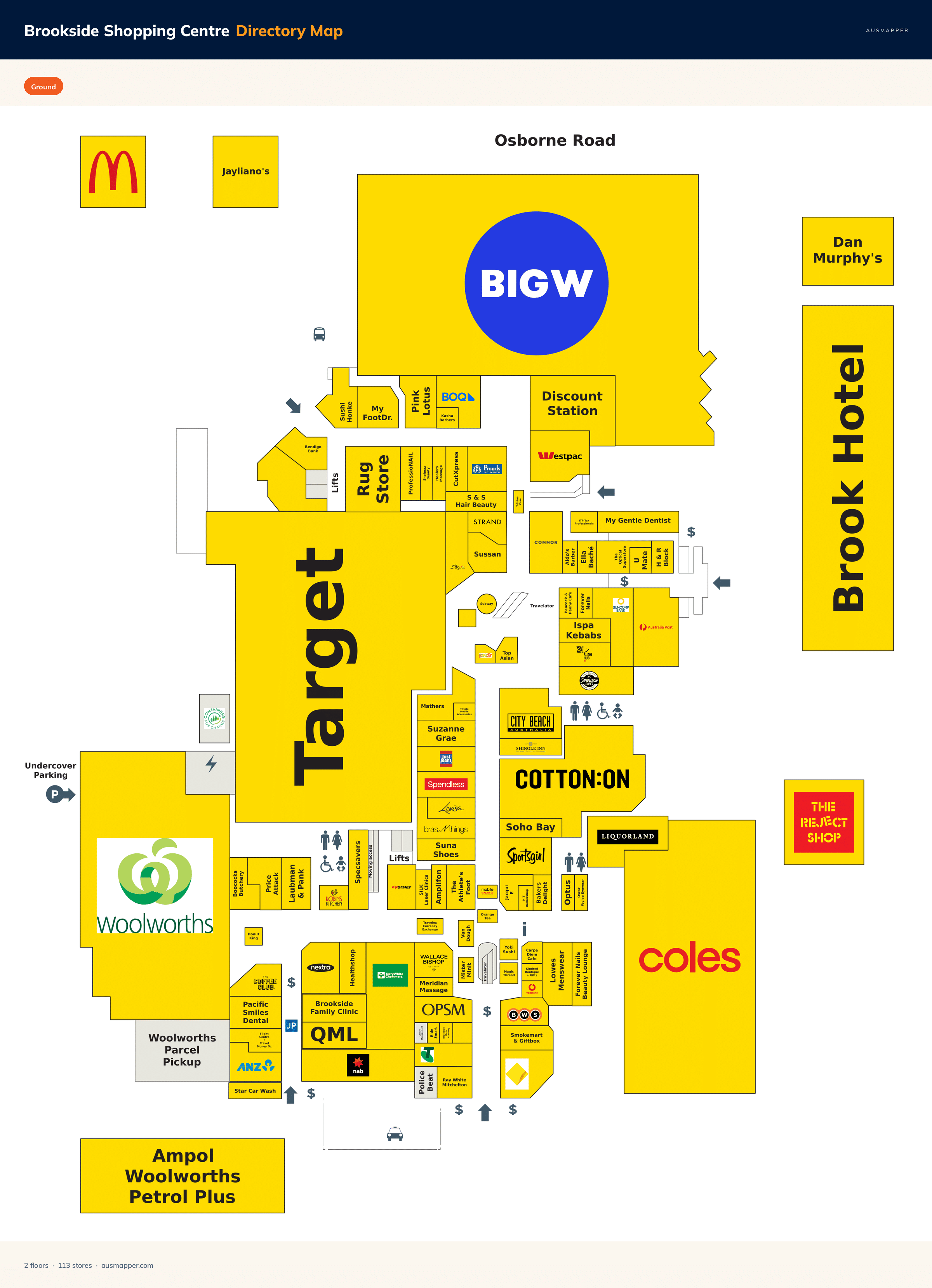Brookside Shopping Centre directory map: all floor plans with store locations